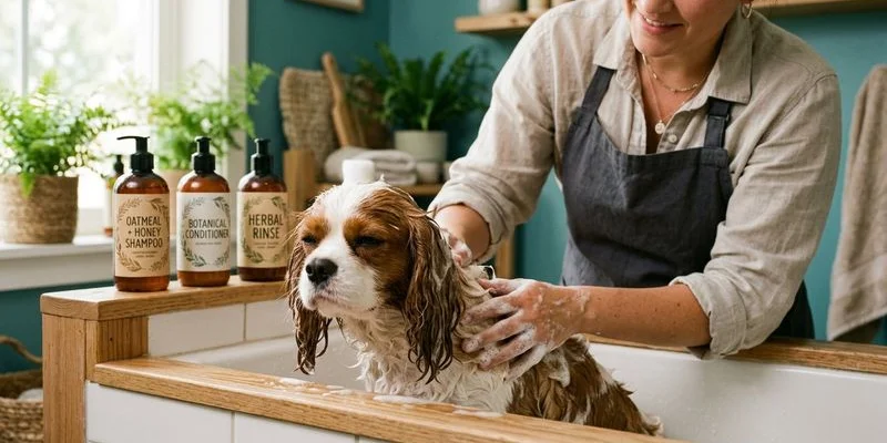 Dog enjoying spa treatment