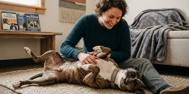 Dog enjoying gentle cuddle session