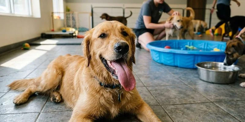 Infographic showing how dogs cool themselves through panting vasodilation and paw pads