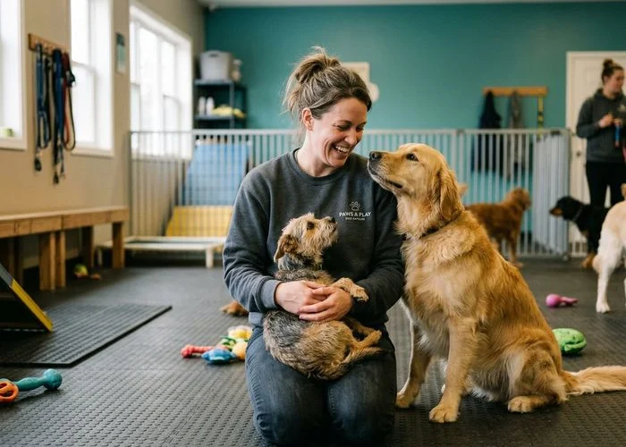 Dog Daycare Durham director with dogs